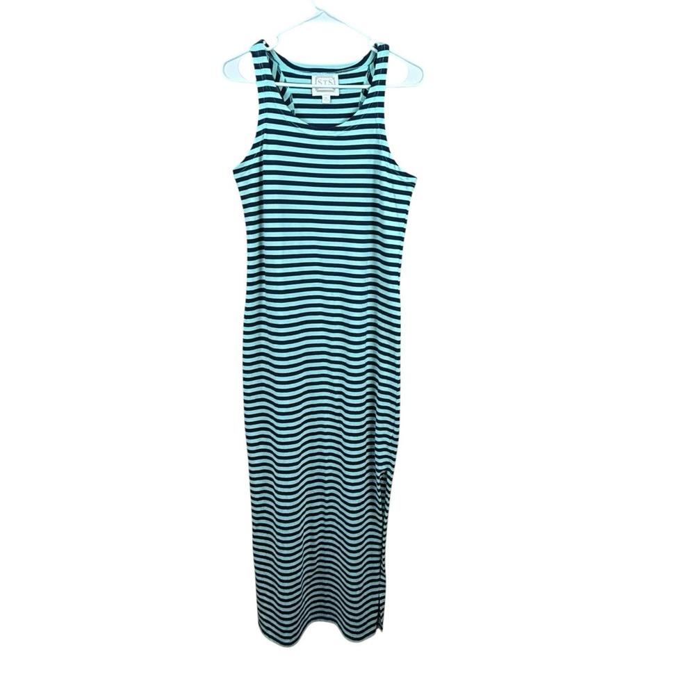 SAIL TO SABLE Dress S Striped Tank Maxi Sleeveless Racerback Cotton Jersey Green